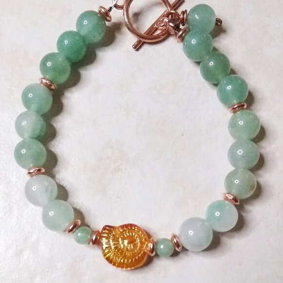 Green Aventurine + Czech Glass Conch Snail Shell Beads ~ Good Luck & Prosperity - Picture 5 of 7